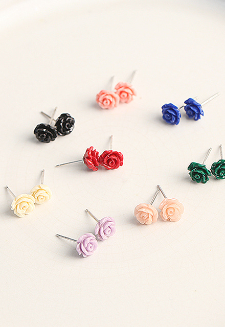 산호 장미 꽃 로즈 원석 실버925 은 귀걸이 8colors