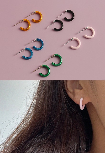 컬러 로얄 아크릴 반원 실버925 은 귀걸이 (5colors)